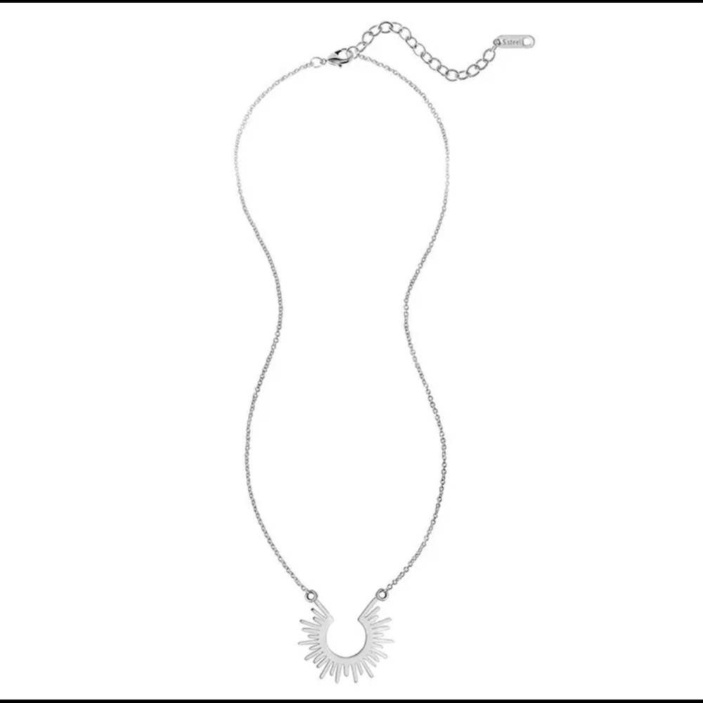 2/$30 Silver Half spiked circle pendant necklace.